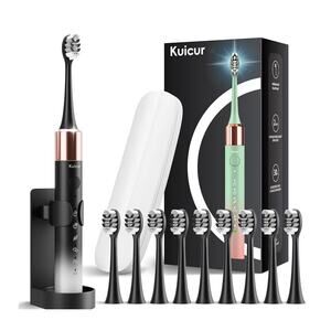 New! Electric Toothbrush for Adults & Kids, w/ 10 Brush Heads & Travel Case